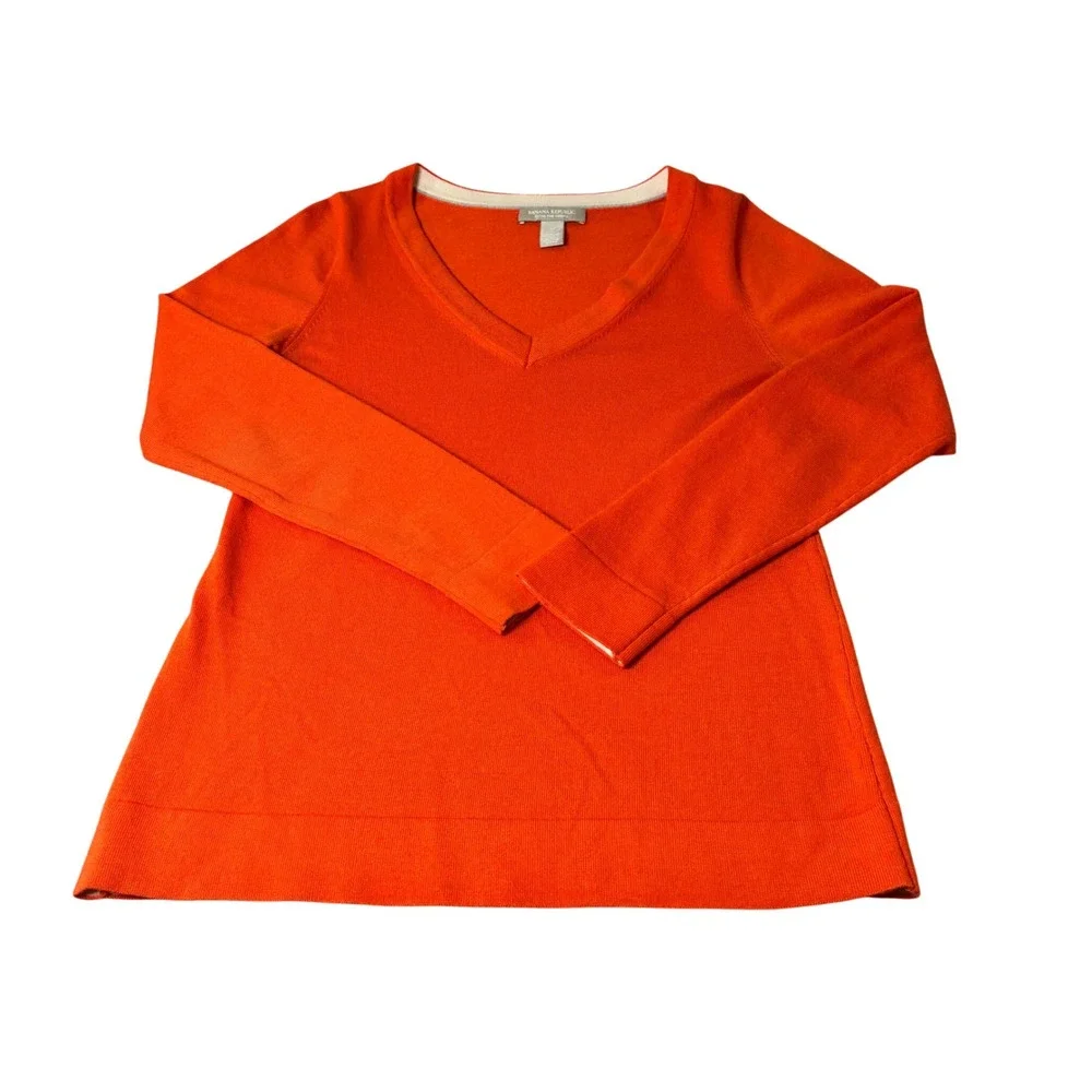 Banana Republic Orange Merino Wool Blend Sweater Womens V‎ Neck Lightweight Knit